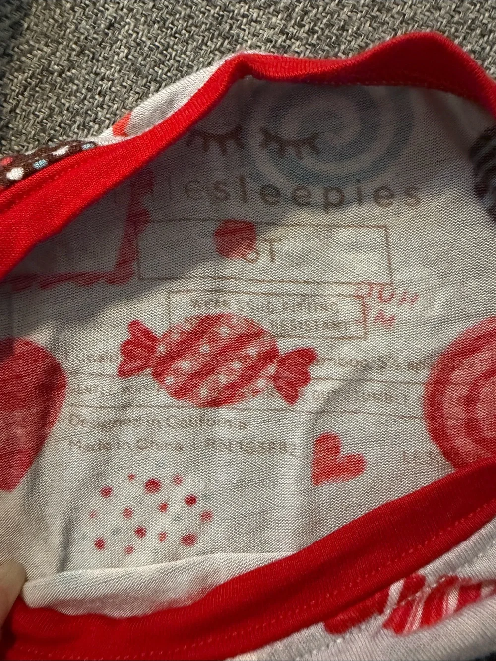 Little Sleepies Red/Gray Heart Candy Cuties Print Pajama Set Bamboo VGUC size 3T
